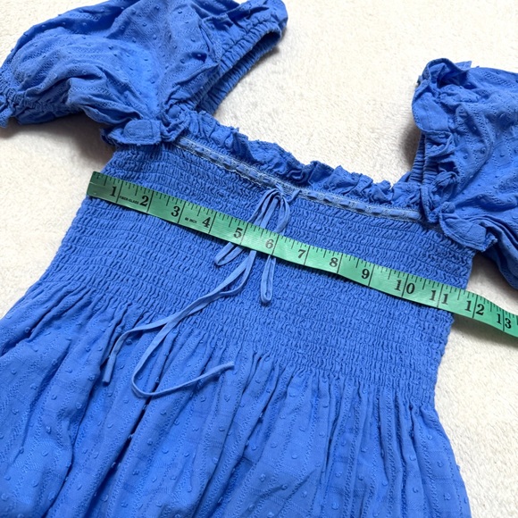 Hill House sz XS Home Scarlett Mini Dress Cotton Smocked Stretch Blue - Picture 9 of 11